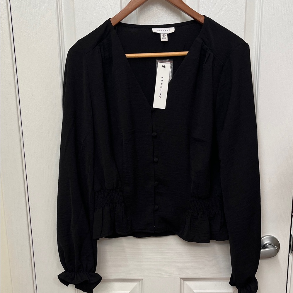Topshop Black V-Neck Blouse NWT Nordstrom - Picture 1 of 7
